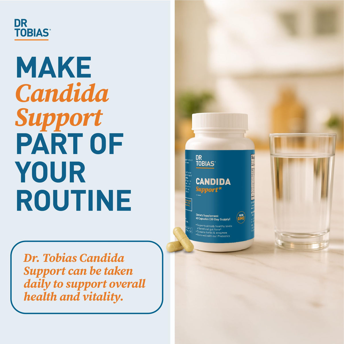 Vue rapprochée des capsules Dr. Tobias Support Candida Complex