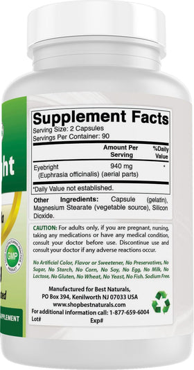 Vue rapprochée des capsules Eyebright Best Naturals