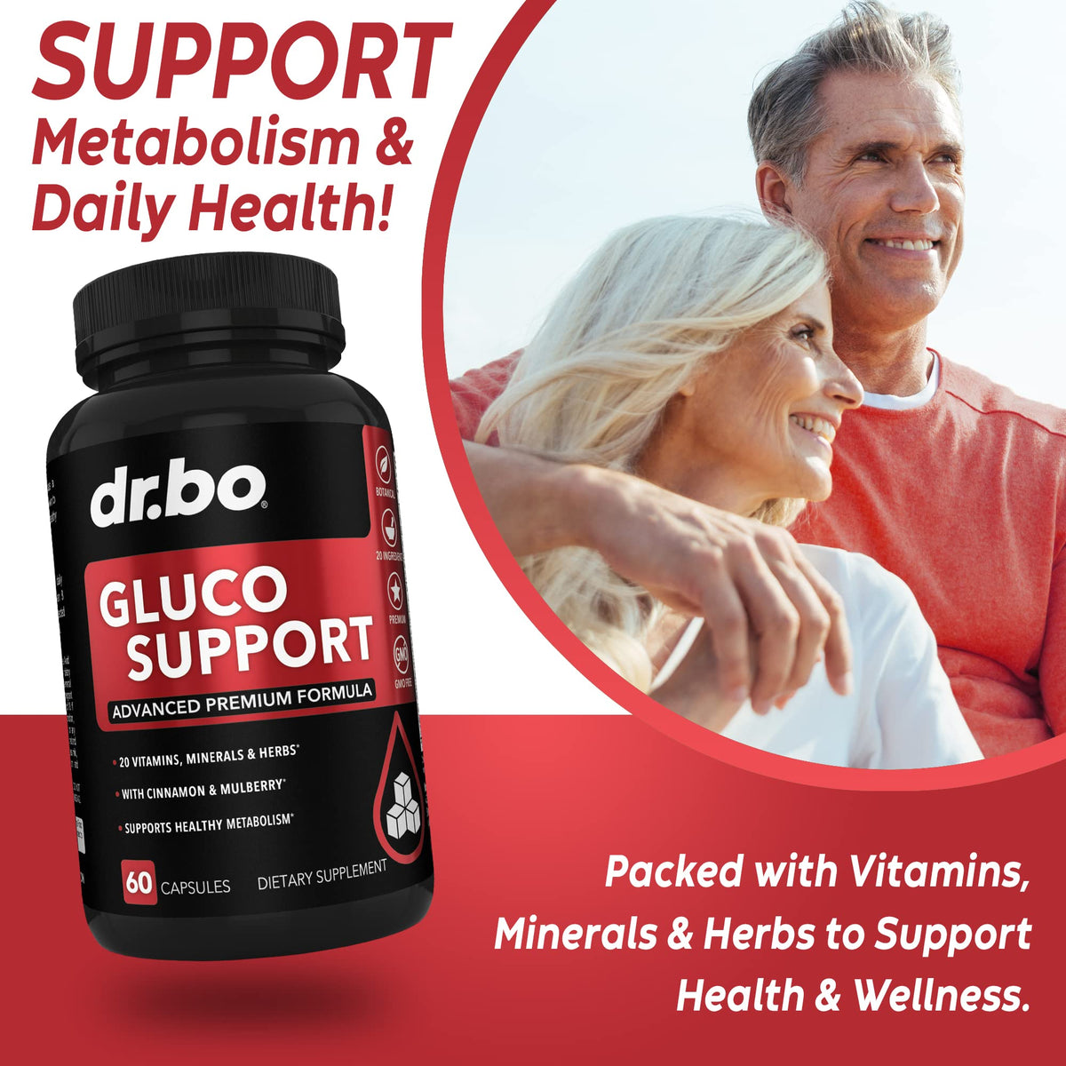 Vue rapprochée des capsules Gluco Support DR. BO montrant la taille et la forme