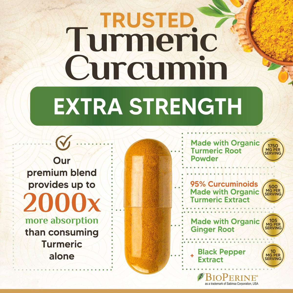 Vue rapprochée des capsules Nature's Nutrition Curcuma & Gingembre