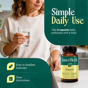 Vue rapprochée des capsules vegan InnerHerb Tributyrin
