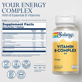Vue rapprochée des capsules végétales SOLARAY Complexe de Vitamines B