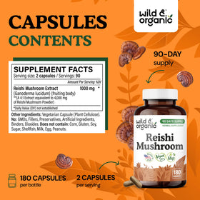 Vue rapprochée des capsules Wild & Organic de champignon Reishi