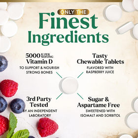 Vue rapprochée des comprimés à mâcher Nature's Nutrition Vitamine D3 5000 IU