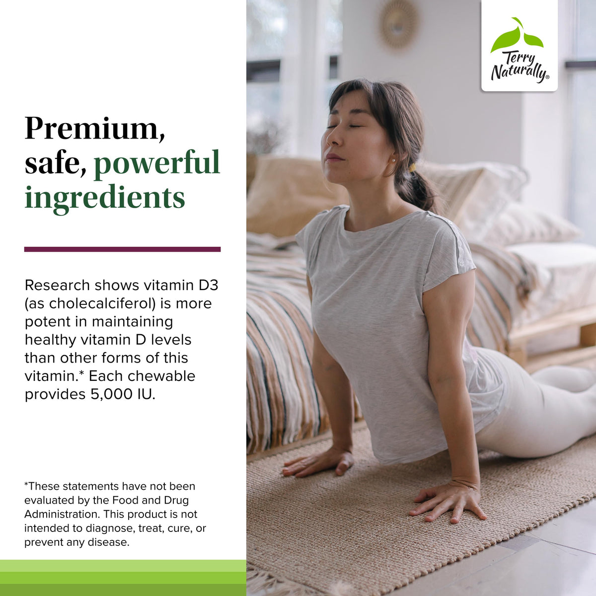 Vue rapprochée des comprimés à mâcher Terry Naturally Vitamine D3