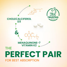 Vue rapprochée des comprimés D3 K2 Nature's Nutrition