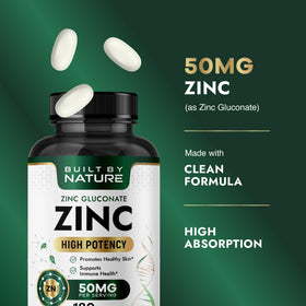 Vue rapprochée des comprimés de gluconate de zinc Built by Nature