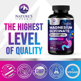 Vue rapprochée des comprimés de magnésium glycinate Nature's Peak