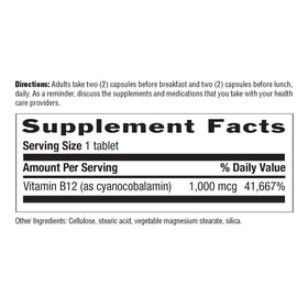 Vue rapprochée des comprimés de Vitamine B12 Country Life