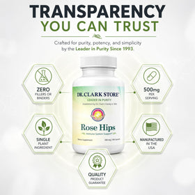 Vue rapprochée des gélules d'églantier Dr Clark Store
