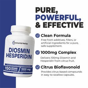Vue rapprochée des gélules Diosmin Hesperidin 1000mg Immortal Herbs