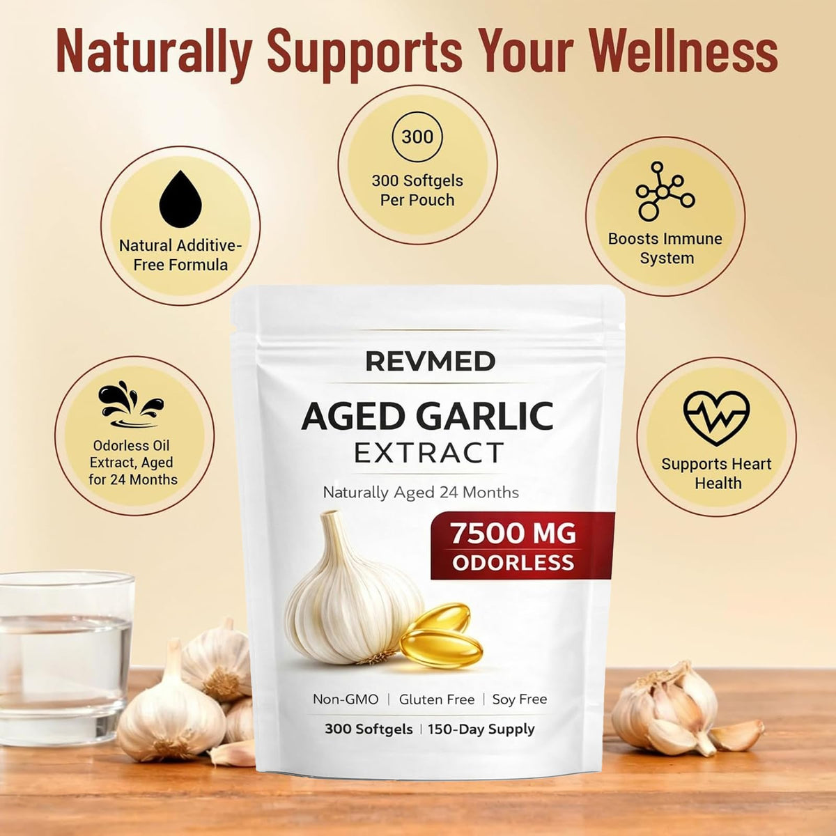 Vue rapprochée des gélules odorless Revmed Aged Garlic Extract