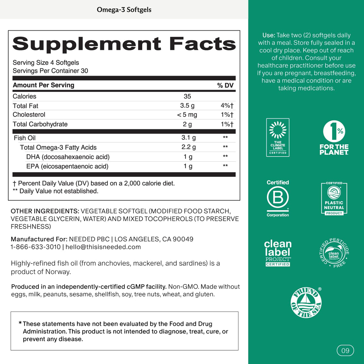 Vue rapprochée des gélules Omega-3 Needed