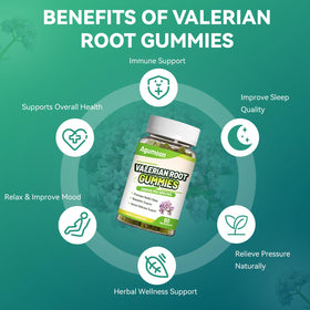 Vue rapprochée des gummies de racine de valériane Agumoon