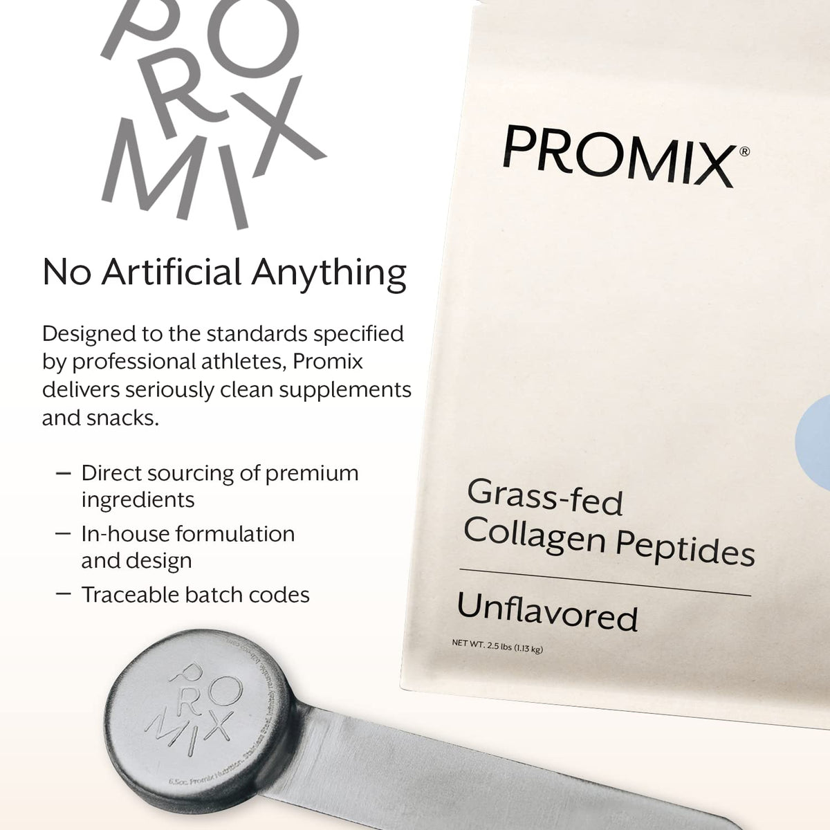 Vue rapprochée des ingrédients de la poudre de collagène ProMix Nutrition