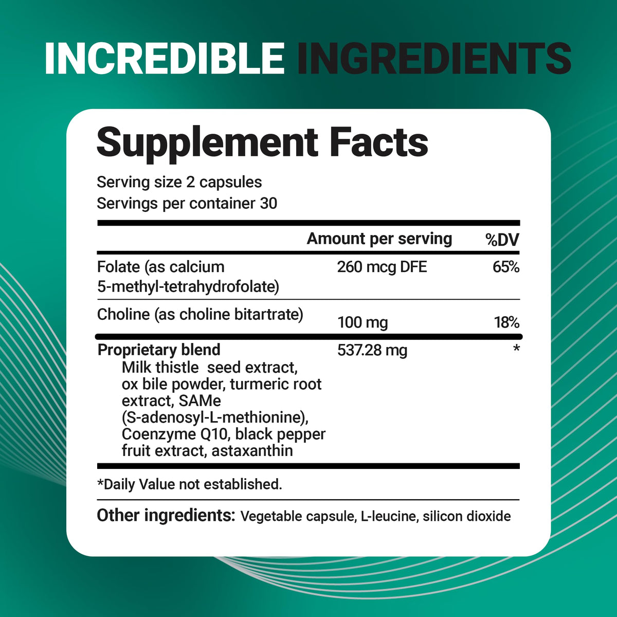 Vue rapprochée des ingrédients des capsules détox foie Dr. Berg Nutritionals