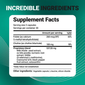 Vue rapprochée des ingrédients des capsules détox foie Dr. Berg Nutritionals