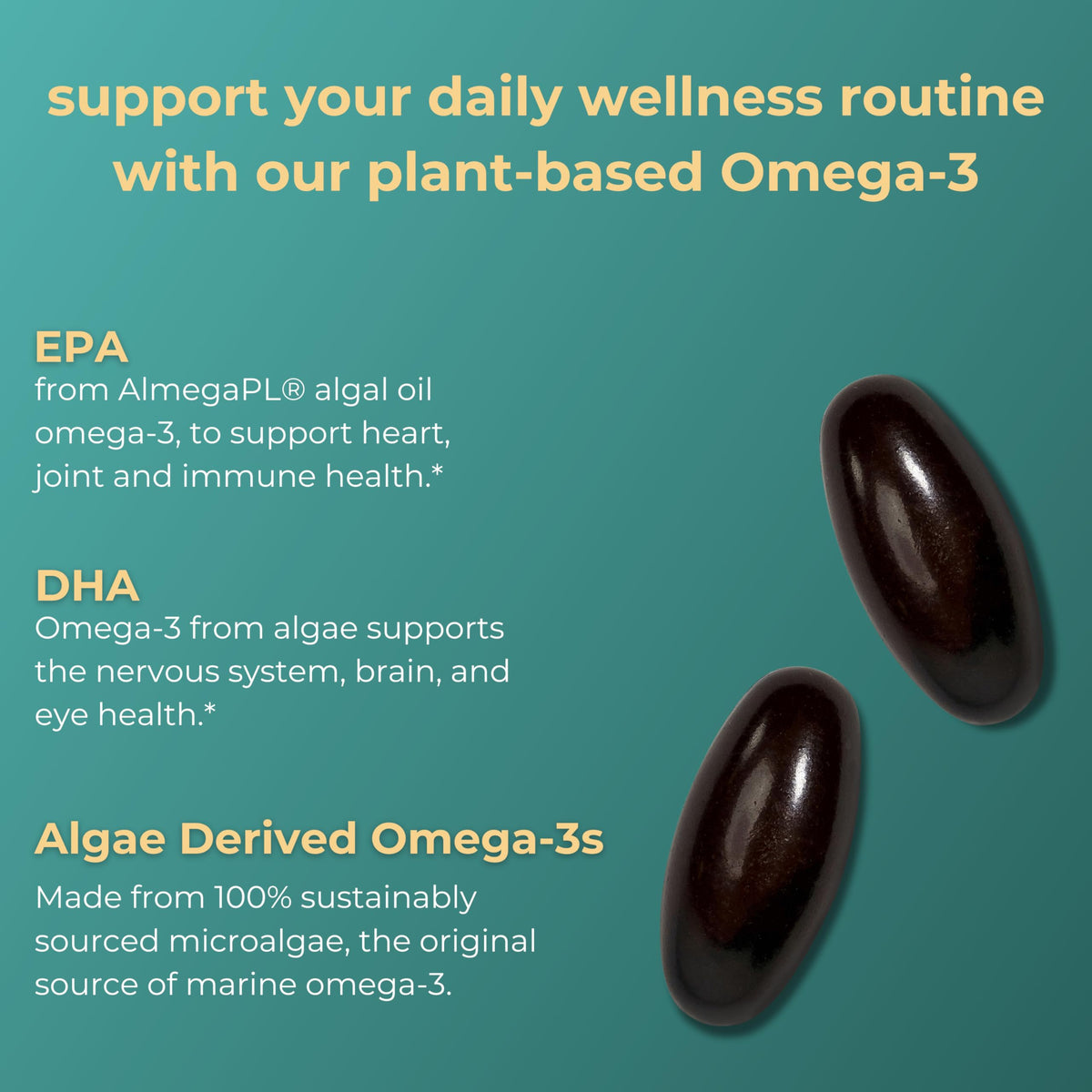 Vue rapprochée des mini capsules Omega-3 Iwi