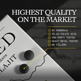 Vue rapprochée des tablettes de Shilajit Pur de Based Supplements
