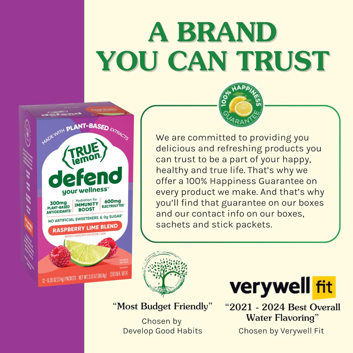 Vue rapprochée du sachet de True Lemon Framboise Citron Vert