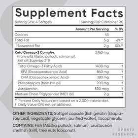 Vue supérieure de la bouteille d'huile de poisson Omega-3 Sports Research