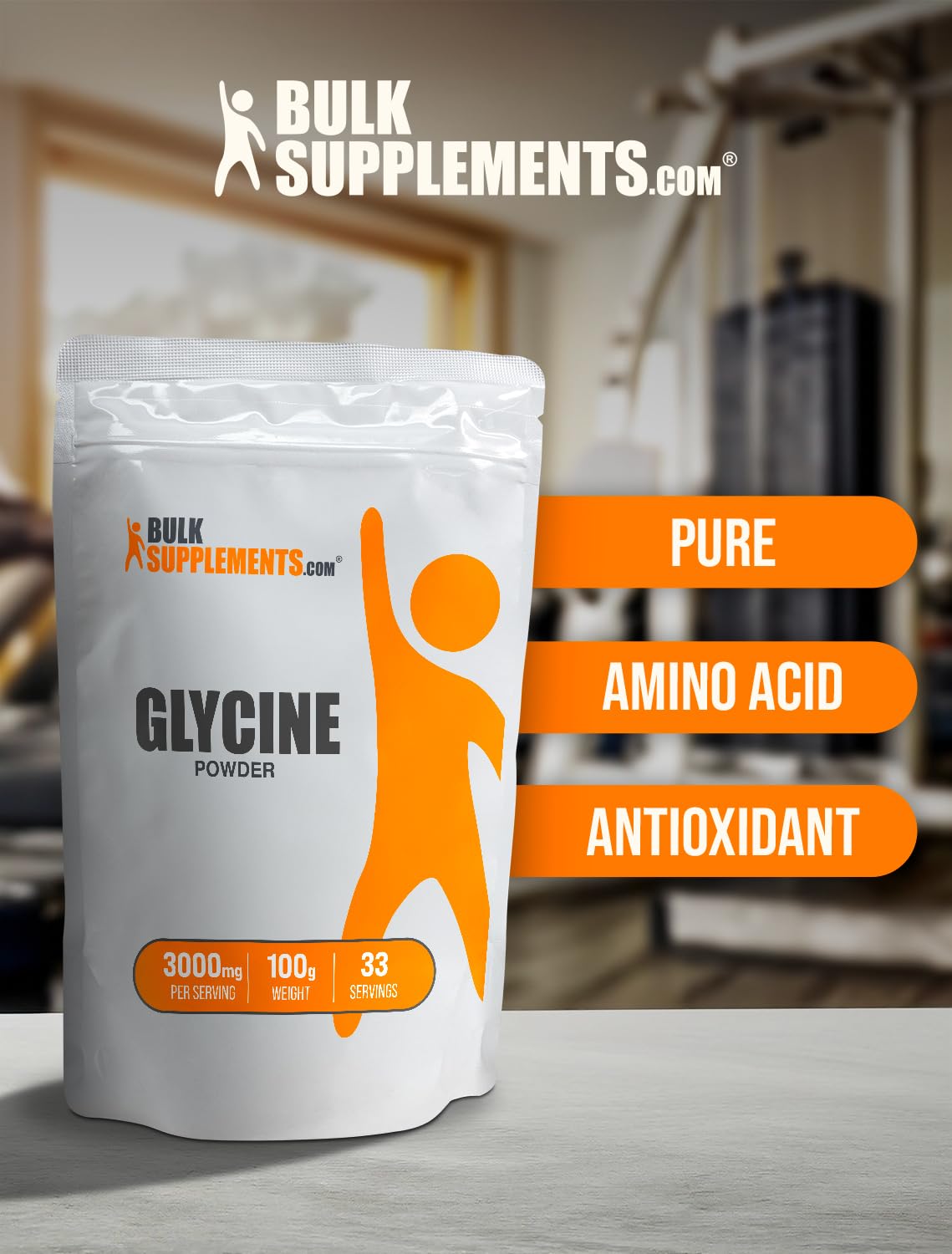 Vue supérieure de la poudre de glycine BulkSupplements, texture