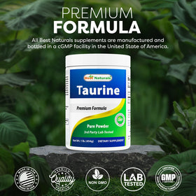 Vue supérieure de la poudre de taurine Best Naturals