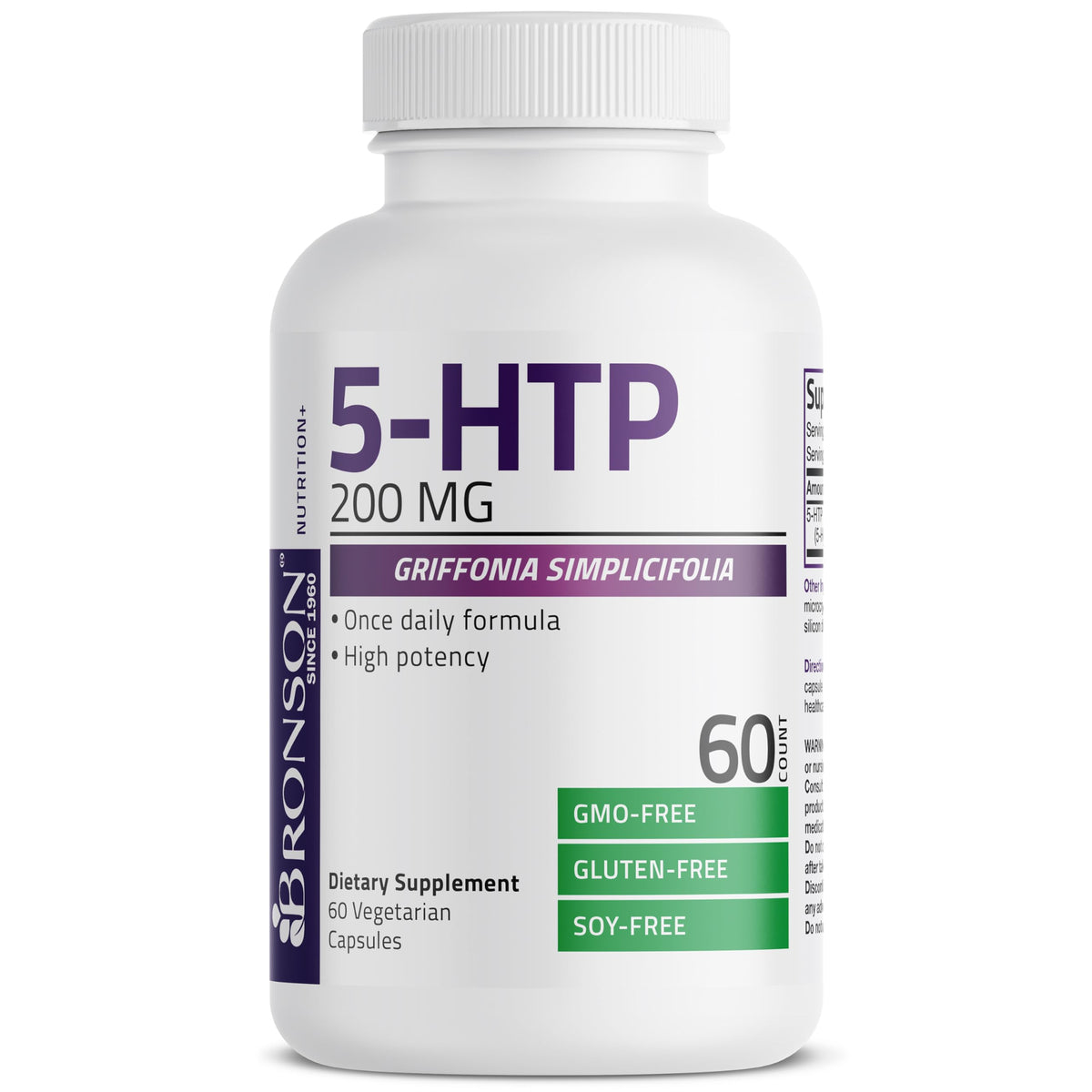 Vue supérieure des capsules Bronson 5-HTP 200mg