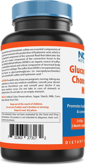 Vue supérieure des capsules Glucosamine Chondroïtine MSM Nova Nutritions