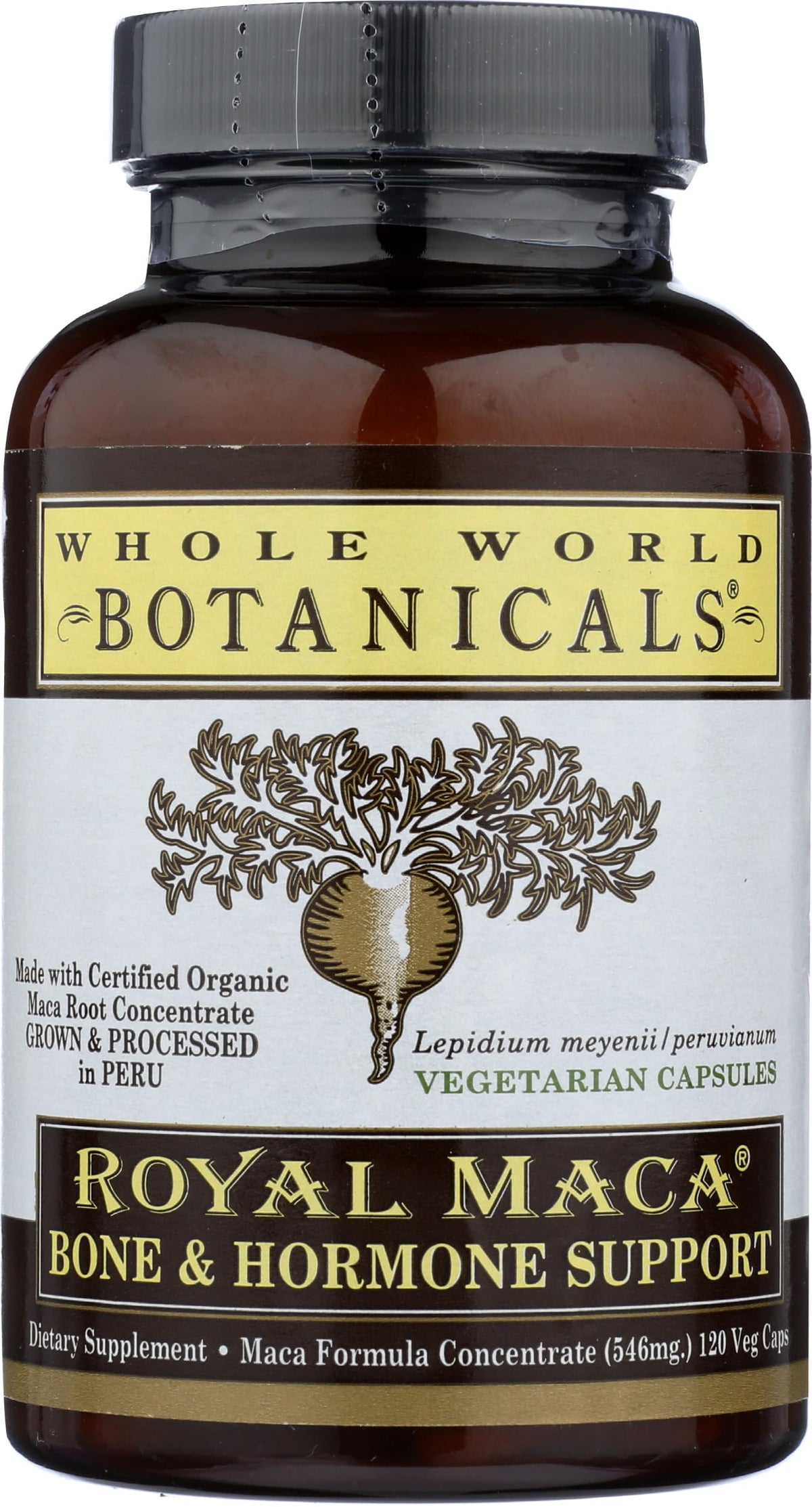 Vue supérieure des capsules Royal Maca avec racine de maca