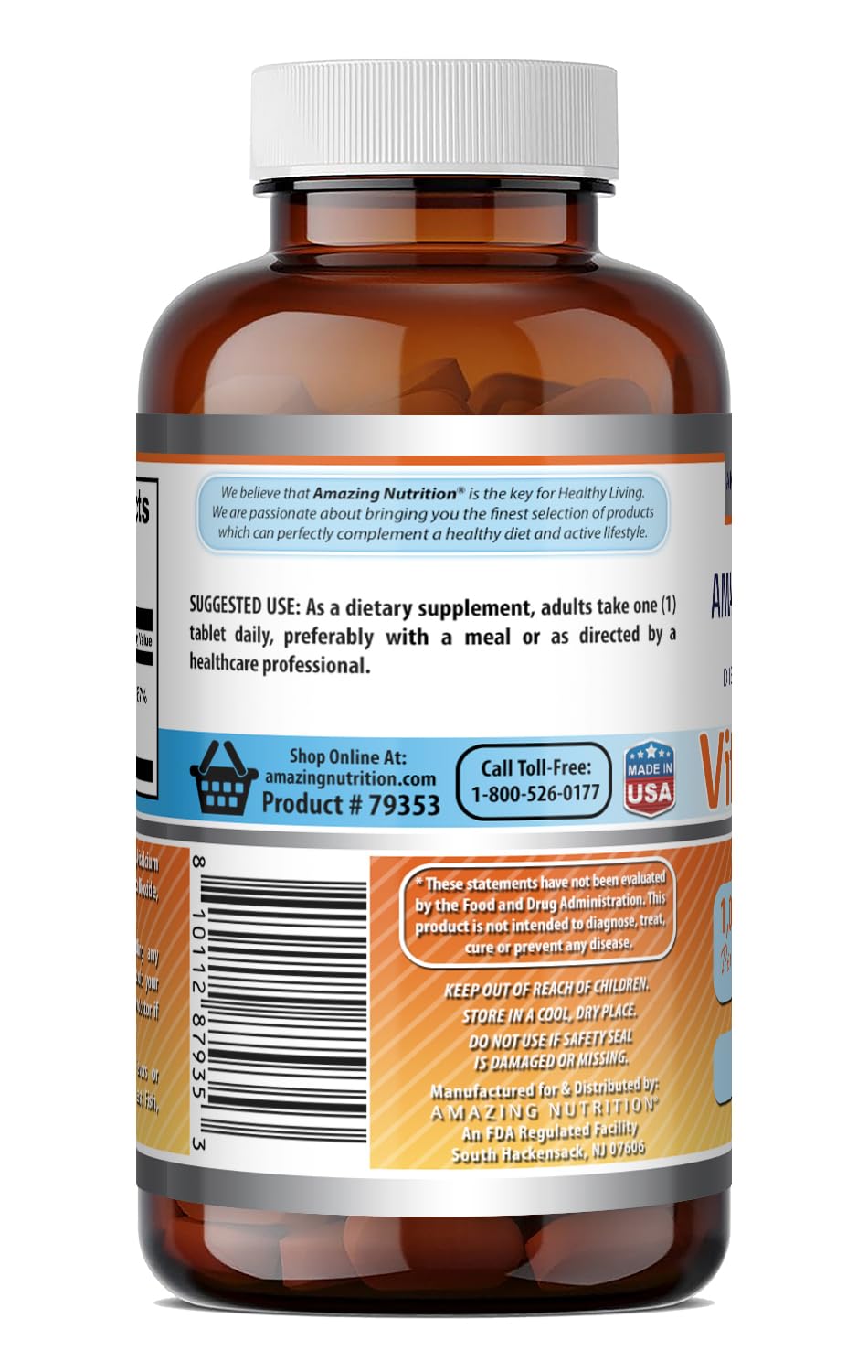 Vue supérieure des Tablettes de Vitamine B12 Amazing Nutrition
