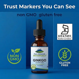 Vue supérieure du flacon d'extrait de Ginkgo Biloba