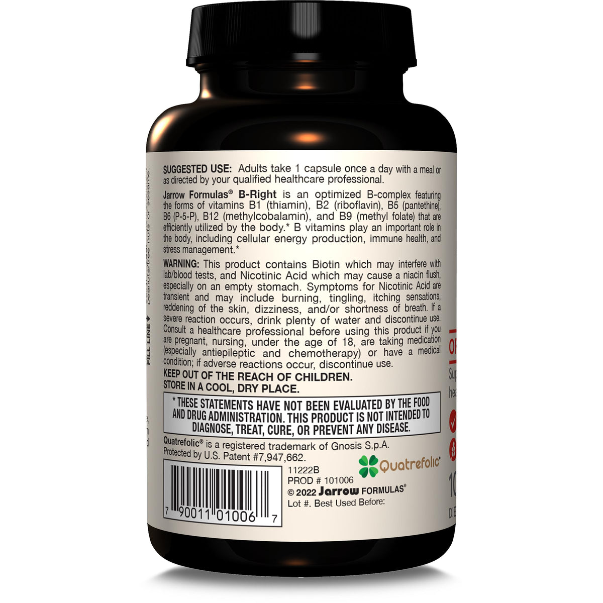 Vue supérieure du flacon de 100 capsules B-Right Jarrow Formulas
