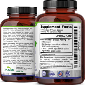 Vue supérieure du flacon de Zazzee Extrait de pépins de raisin