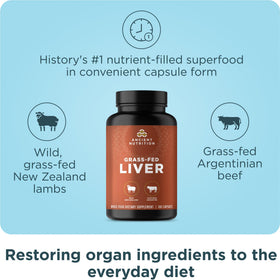 Vue sur les capsules de foie bovin et d'agneau de Ancient Nutrition