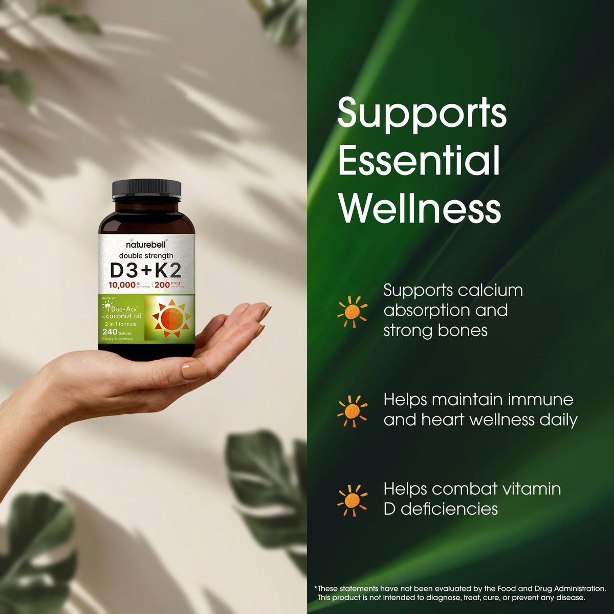 Vues latérales de la boîte de NatureBell Vitamine D3 et K2