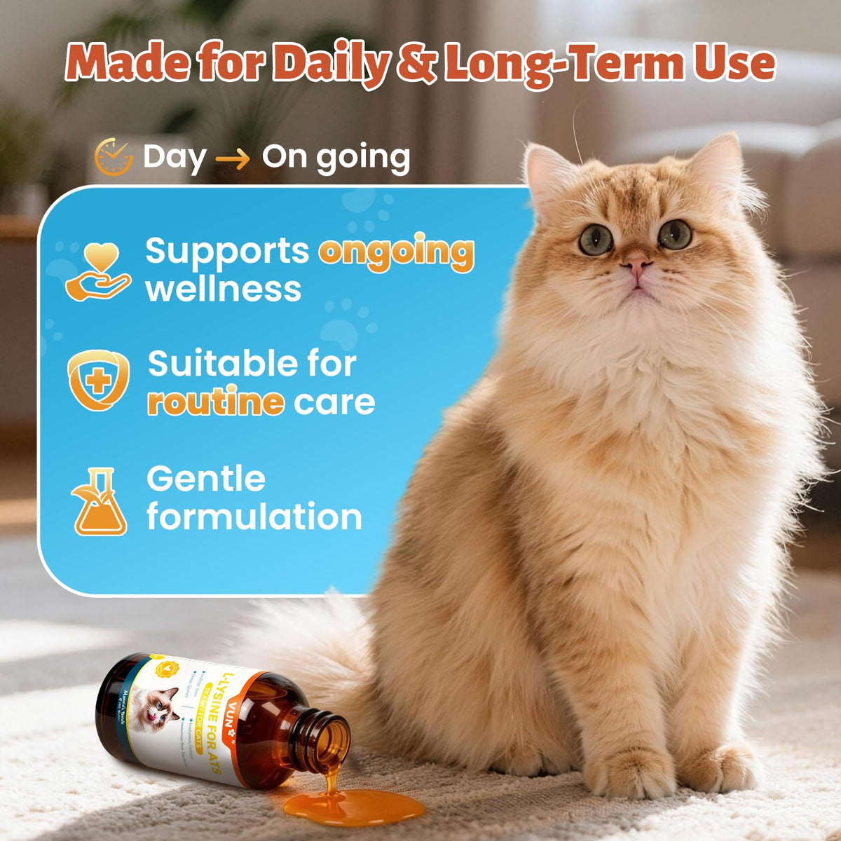 VUN L-Lysine Liquide pour Chats 150g, utilisation avec de la nourriture