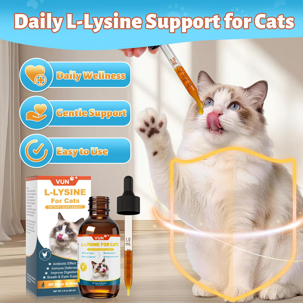 VUN L-Lysine Liquide pour Chats 150g, vue arrière