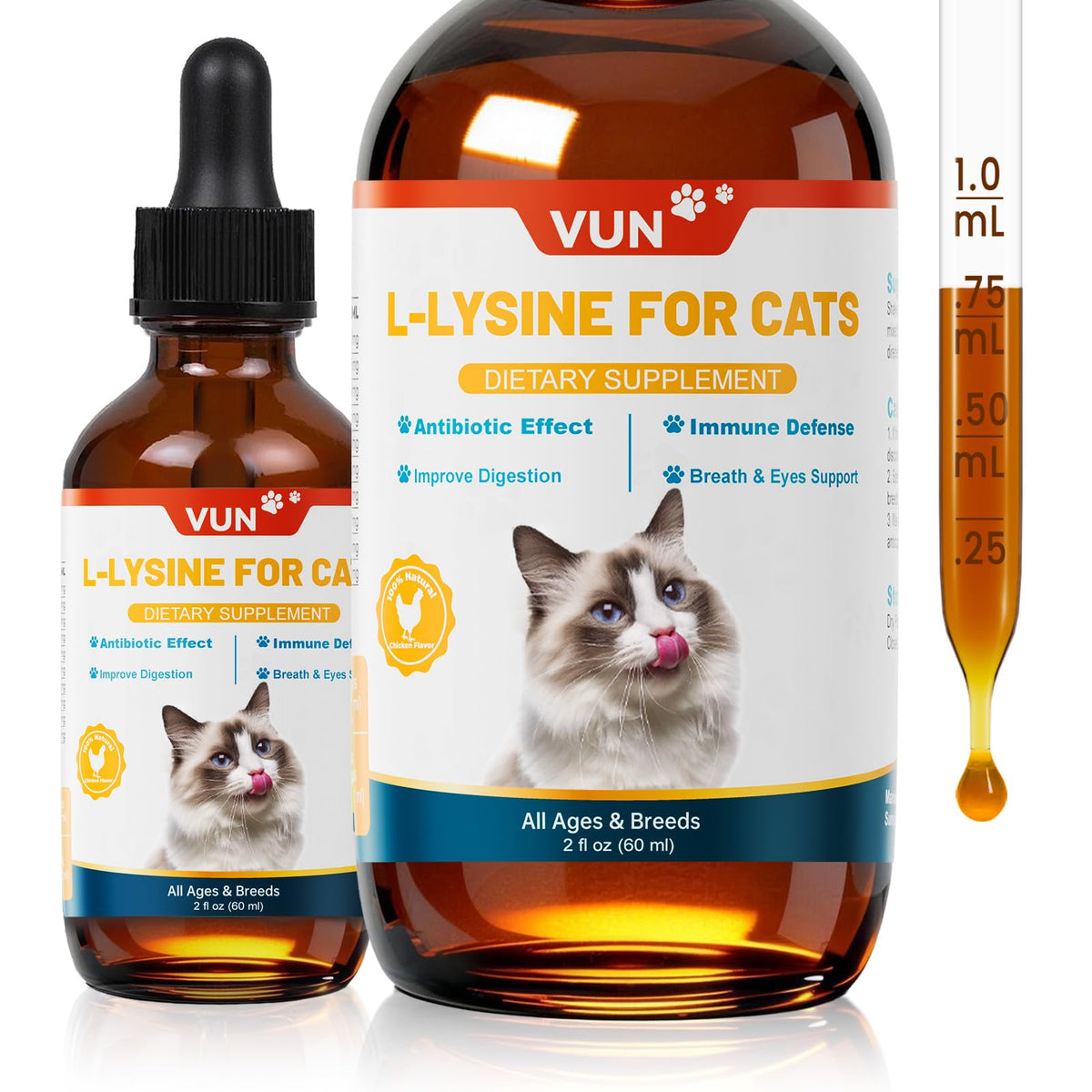 VUN L-Lysine Liquide pour Chats 150g, vue de face