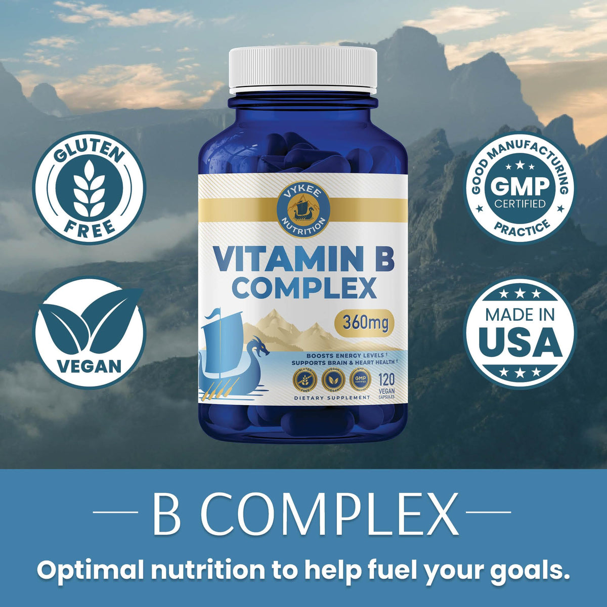 Vykee Nutrition B Complex 750mg Folate arrière de la bouteille