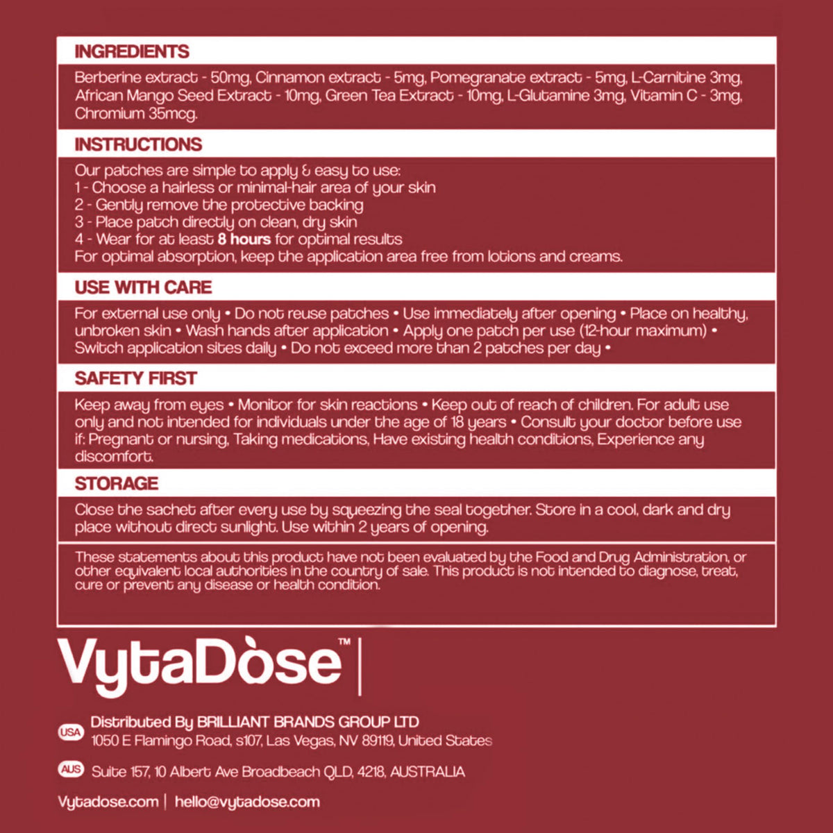 Vytadose Patches de Berbérine avec extrait de cannelle
