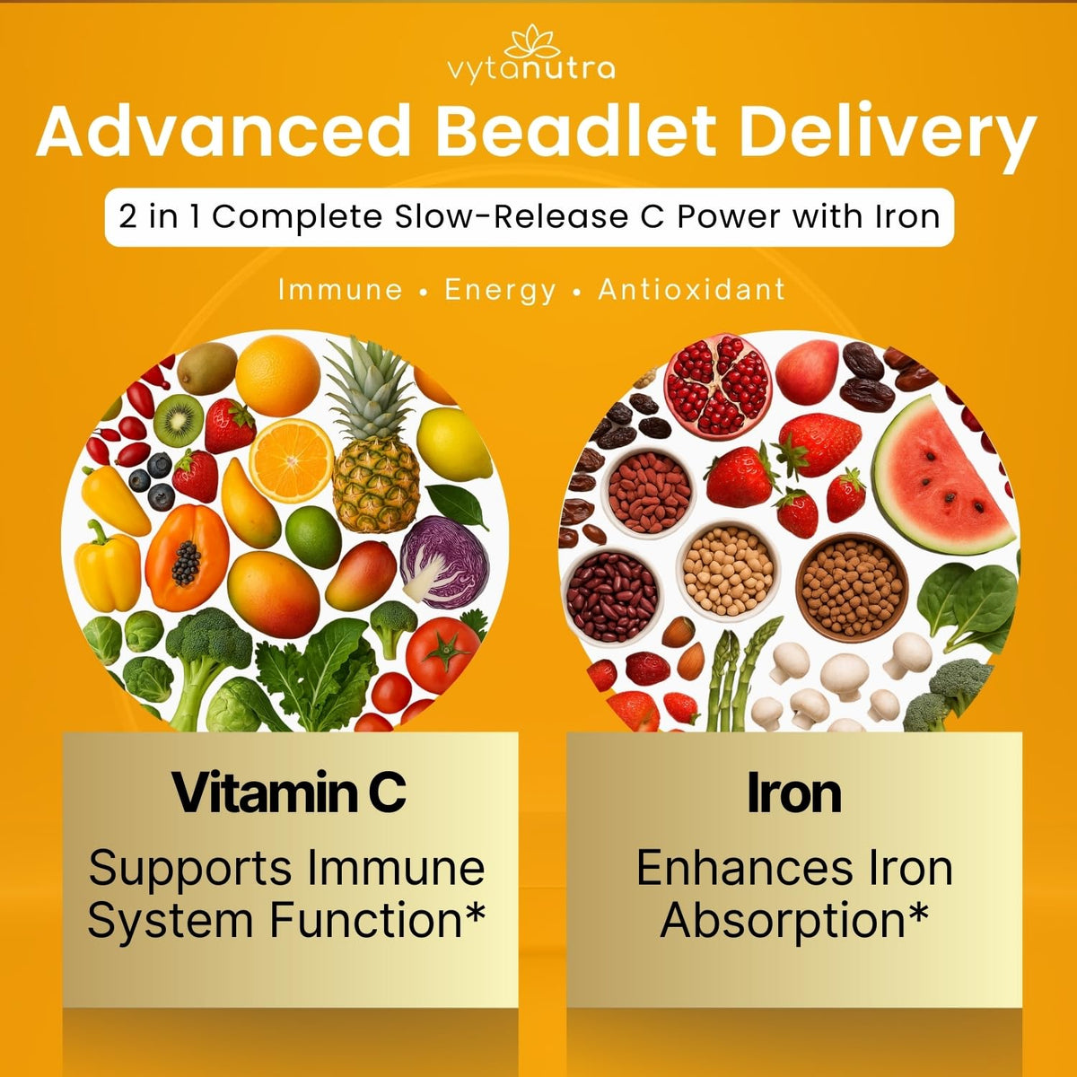 Vytanutra Vitamine C capsules sur fond blanc