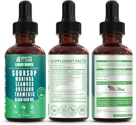 Vyxion Soursop Bitters Liquide 10 en 1 étiquette avec ingrédients