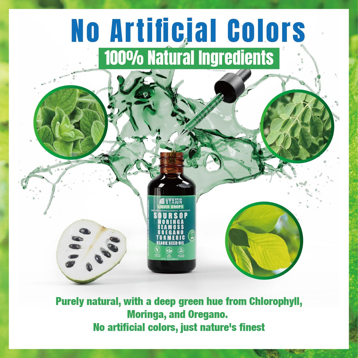 Vyxion Soursop Bitters Liquide 10 en 1 sur une table en bois