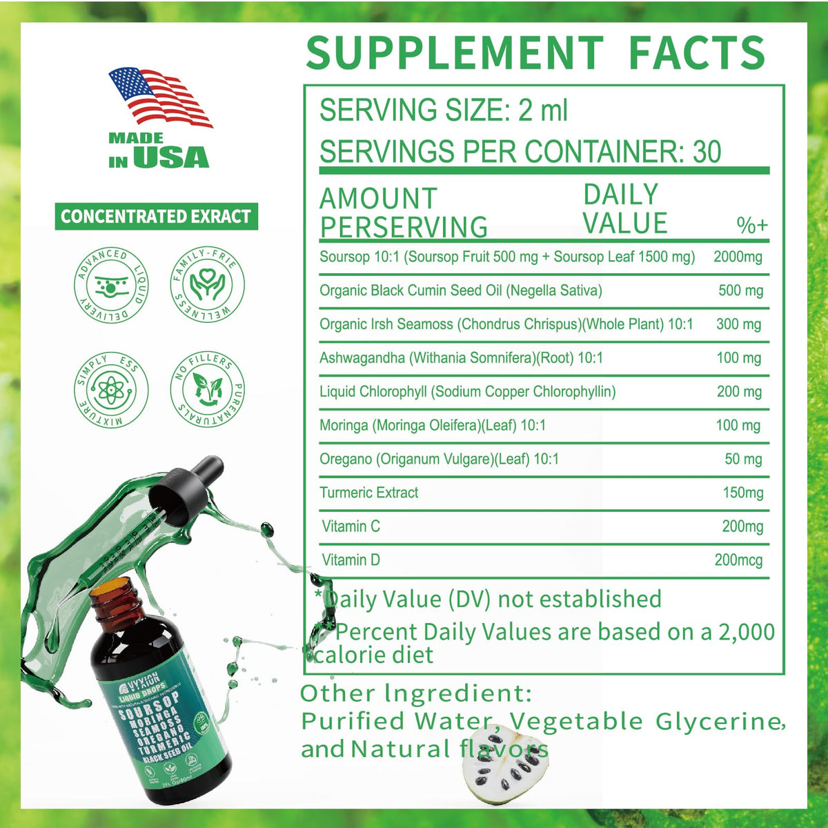 Vyxion Soursop Bitters Liquide 10 en 1 vue arrière du flacon