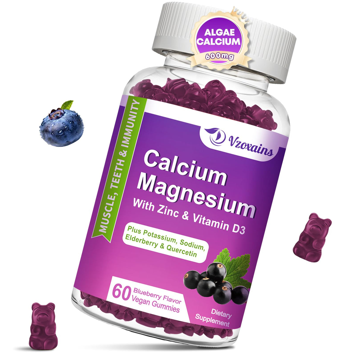 VZOXAINS Gummies Calcium Magnésium Zinc 600mg boîte avant