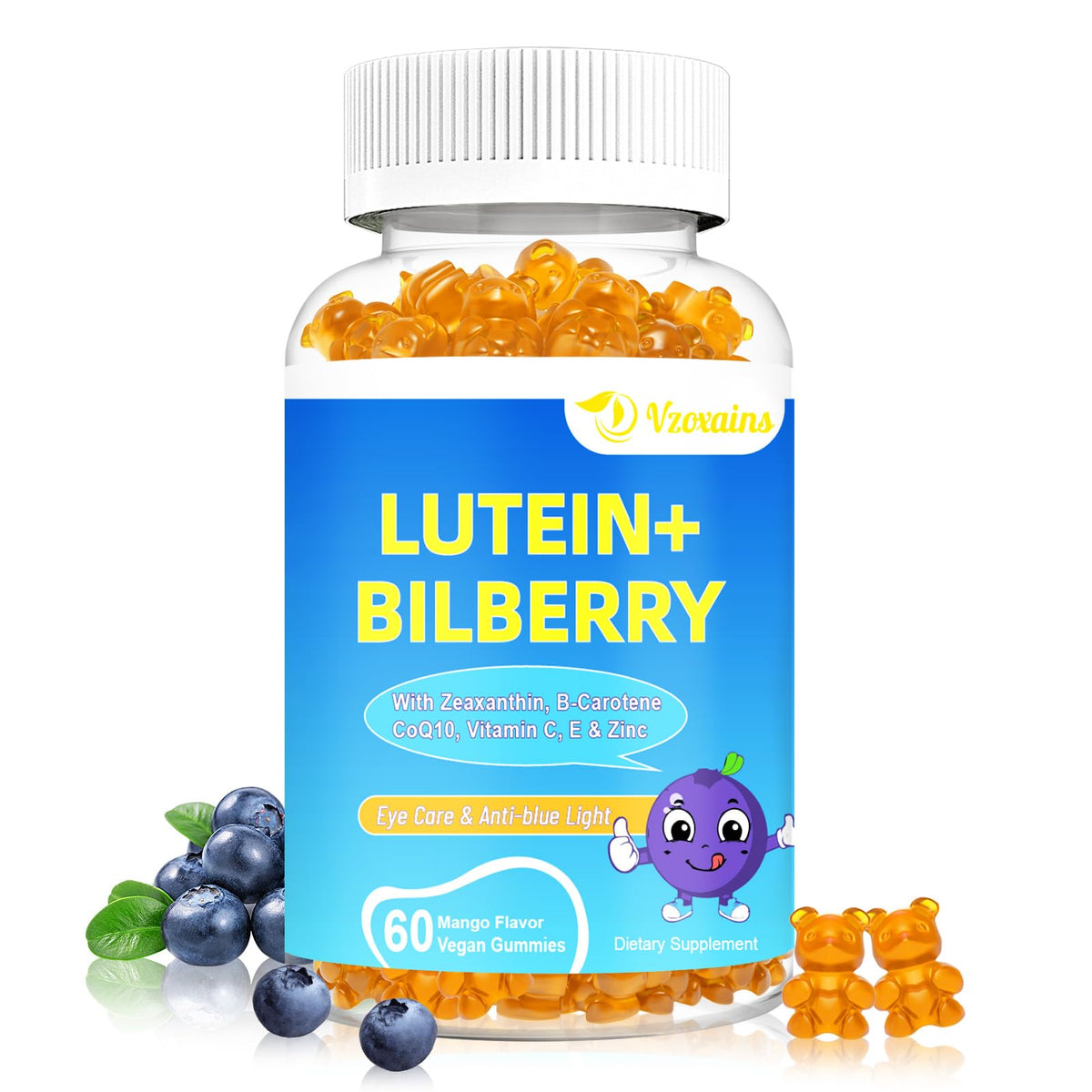 VZOXAINS Gummies de Luthéine et Zéaxanthine 20 mg en boîte vue de face