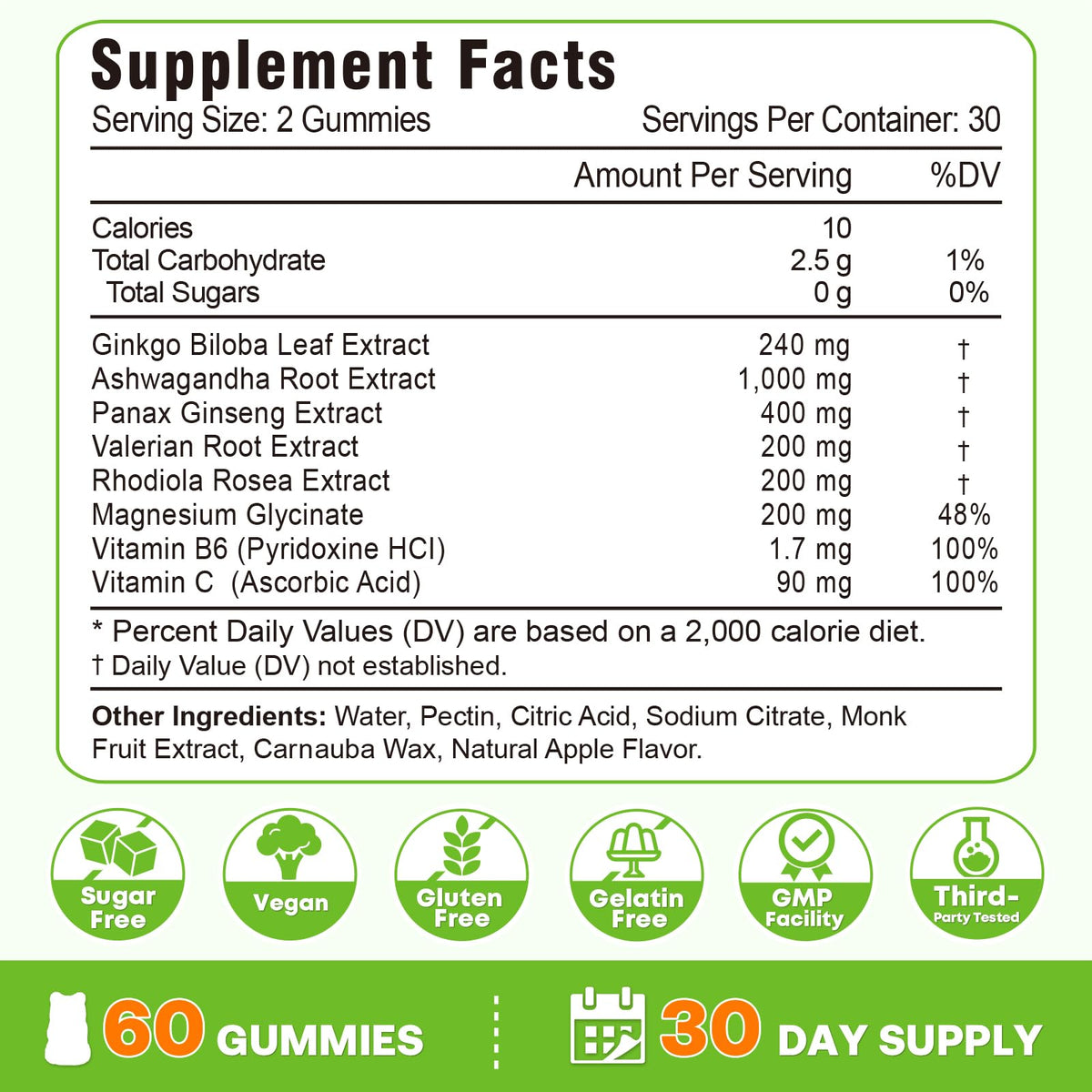 VZOXAINS Gummies Ginkgo Biloba 240mg avec un verre d'eau à côté