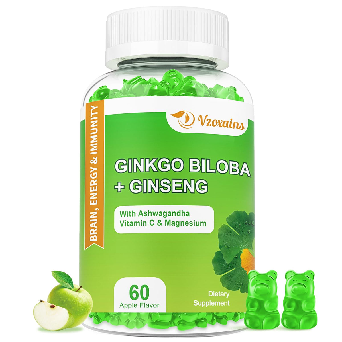 VZOXAINS Gummies Ginkgo Biloba 240mg vue de face avec emballage