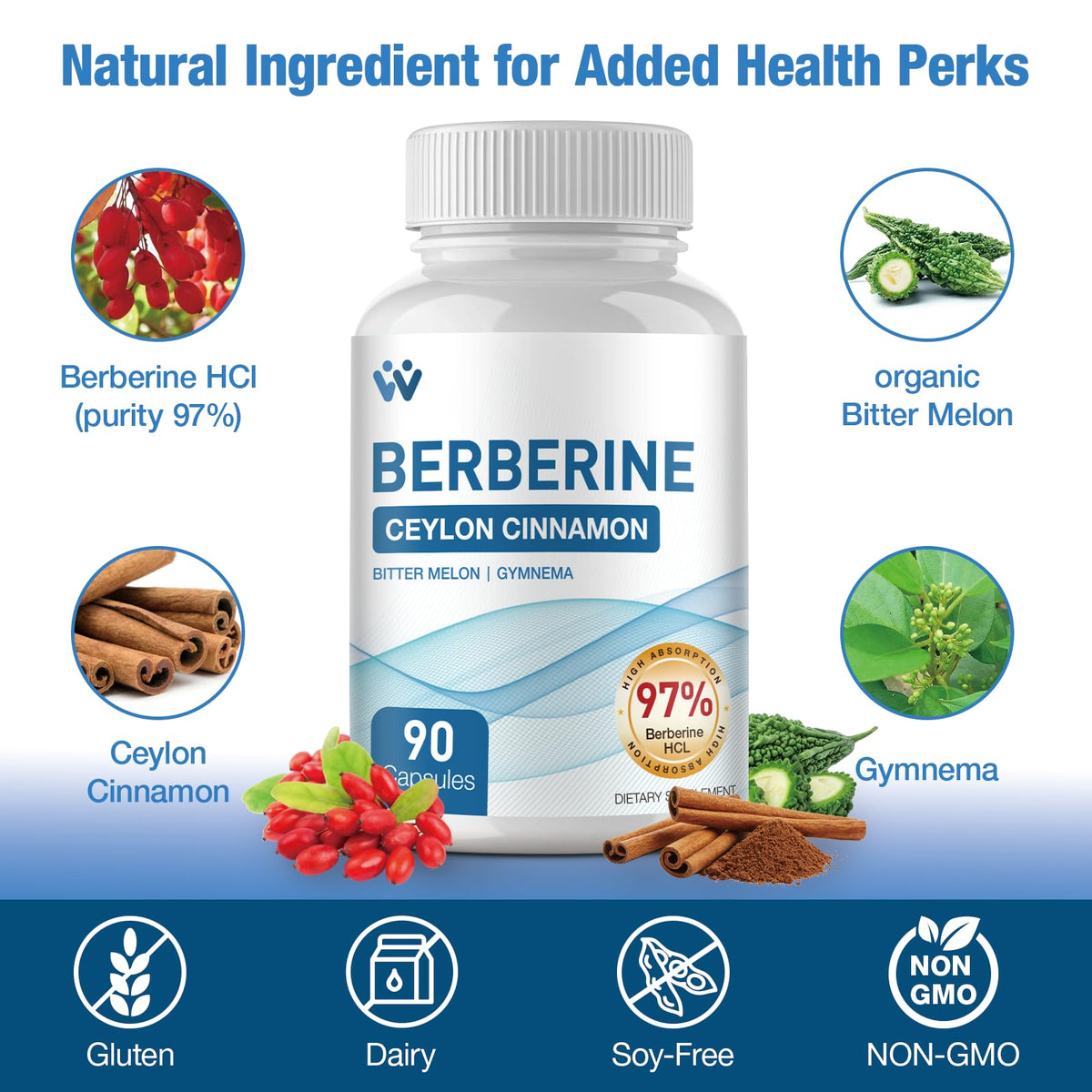 WACHRAY Complément Alimentaire Berbérine 1500mg avec Cannelle de Ceylan - Vue du dessous de la boîte